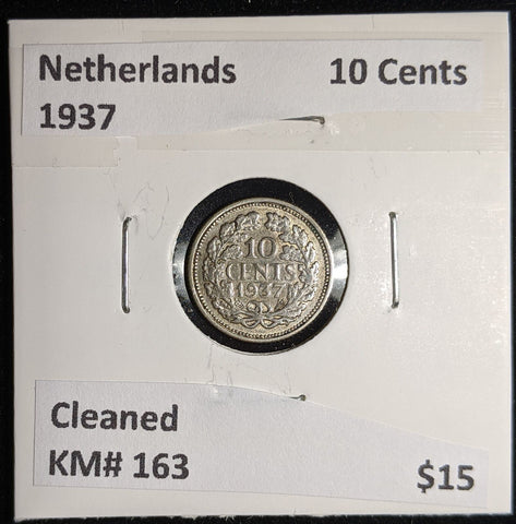 Netherlands 1937 10 cents KM# 163 Cleaned #066 #17A