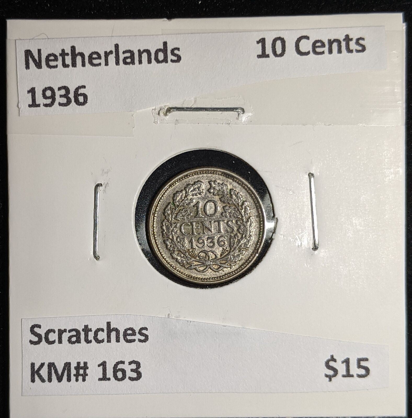 Netherlands 1936 10 cents KM# 163 Scratches #063 #17A