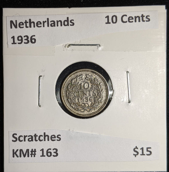Netherlands 1936 10 cents KM# 163 Scratches #063 #17A
