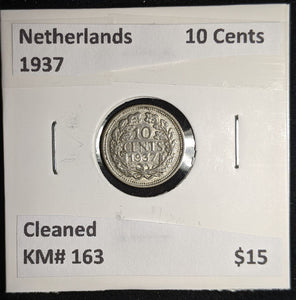 Netherlands 1937 10 cents KM# 163 Cleaned #090 #17A