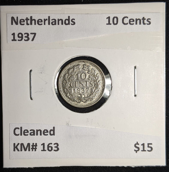Netherlands 1937 10 cents KM# 163 Cleaned #090 #17A