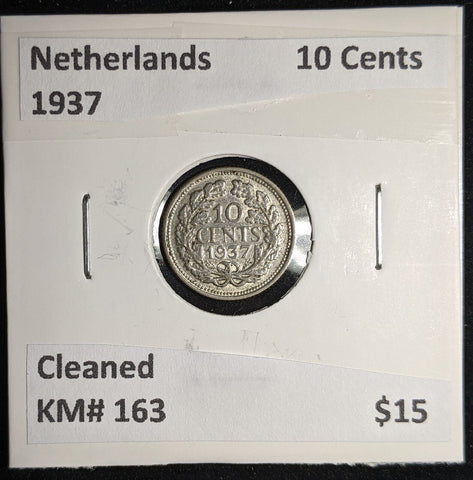 Netherlands 1937 10 cents KM# 163 Cleaned #090 #17A