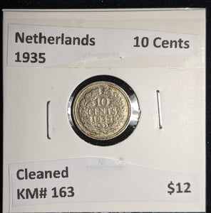 Netherlands 1935 10 cents KM# 163 Cleaned #109 #17A