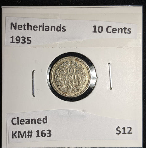 Netherlands 1935 10 cents KM# 163 Cleaned #109 #17A