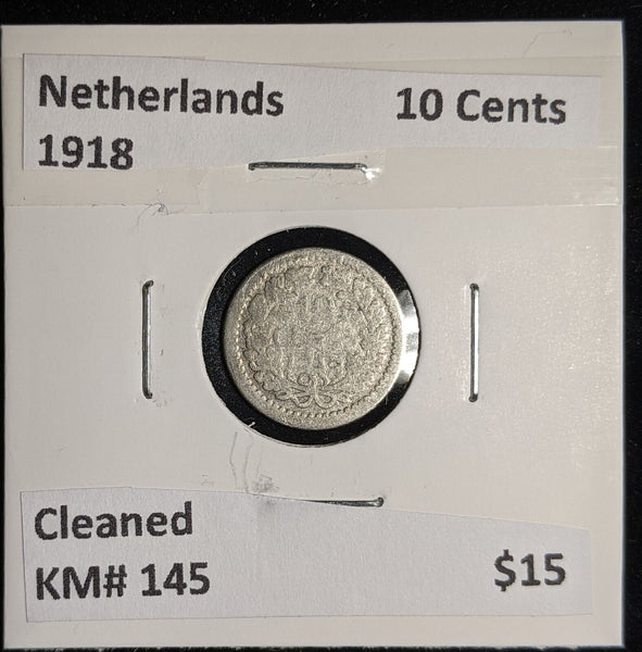 Netherlands 1918 10 cents KM# 145 Cleaned #103 #17A
