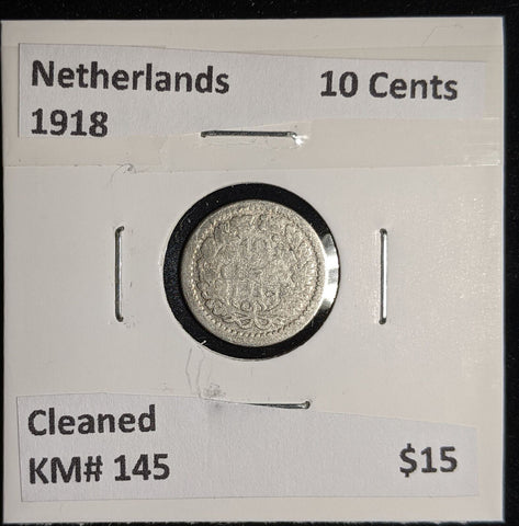 Netherlands 1918 10 cents KM# 145 Cleaned #103 #17A