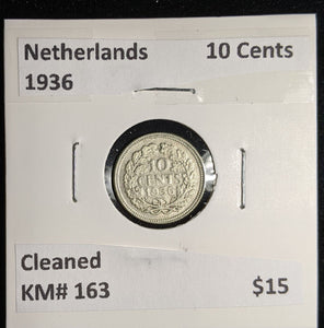 Netherlands 1936 10 cents KM# 163 Cleaned #054 #17A