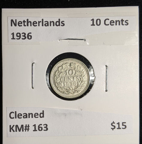 Netherlands 1936 10 cents KM# 163 Cleaned #054 #17A