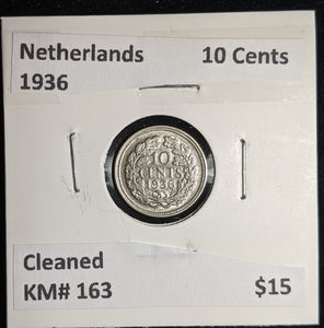 Netherlands 1936 10 cents KM# 163 Cleaned #053 #17A