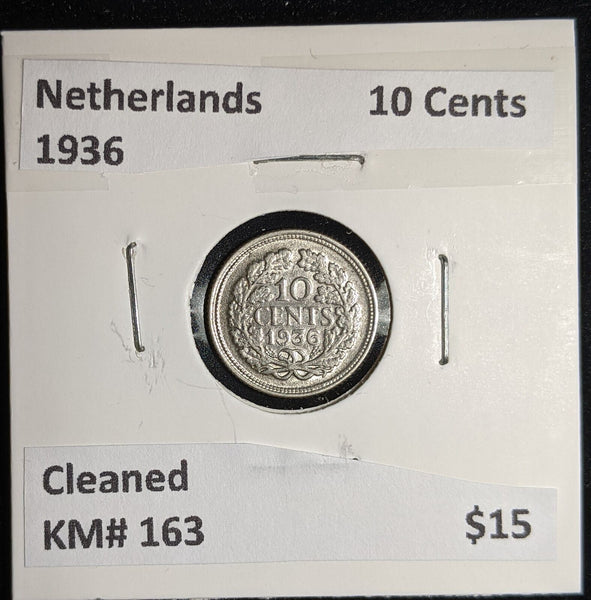 Netherlands 1936 10 cents KM# 163 Cleaned #053 #17A