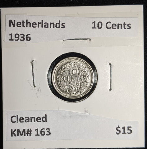 Netherlands 1936 10 cents KM# 163 Cleaned #053 #17A