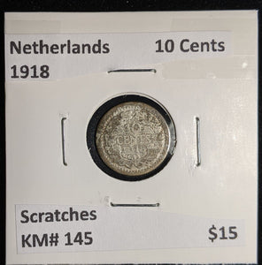 Netherlands 1918 10 cents KM# 145 Scratches #094 #17A