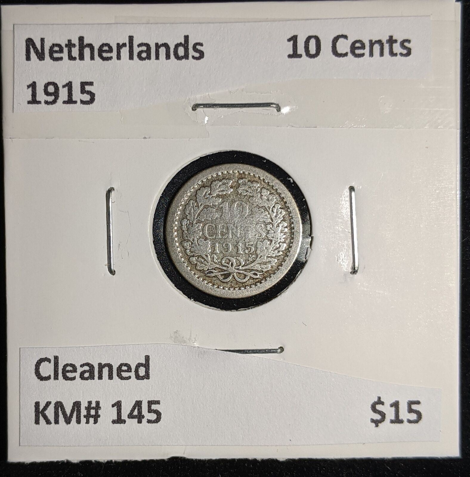 Netherlands 1915 10 cents KM# 145 Cleaned #125 #17A