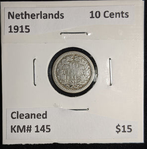 Netherlands 1915 10 cents KM# 145 Cleaned #125 #17A
