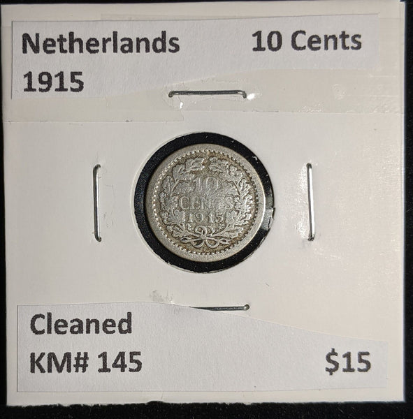 Netherlands 1915 10 cents KM# 145 Cleaned #125 #17A