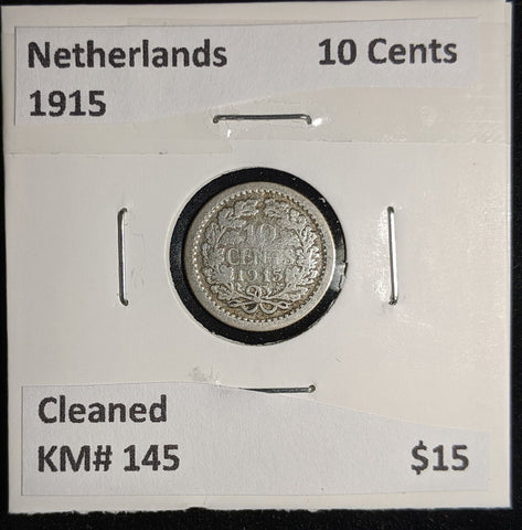 Netherlands 1915 10 cents KM# 145 Cleaned #125 #17A