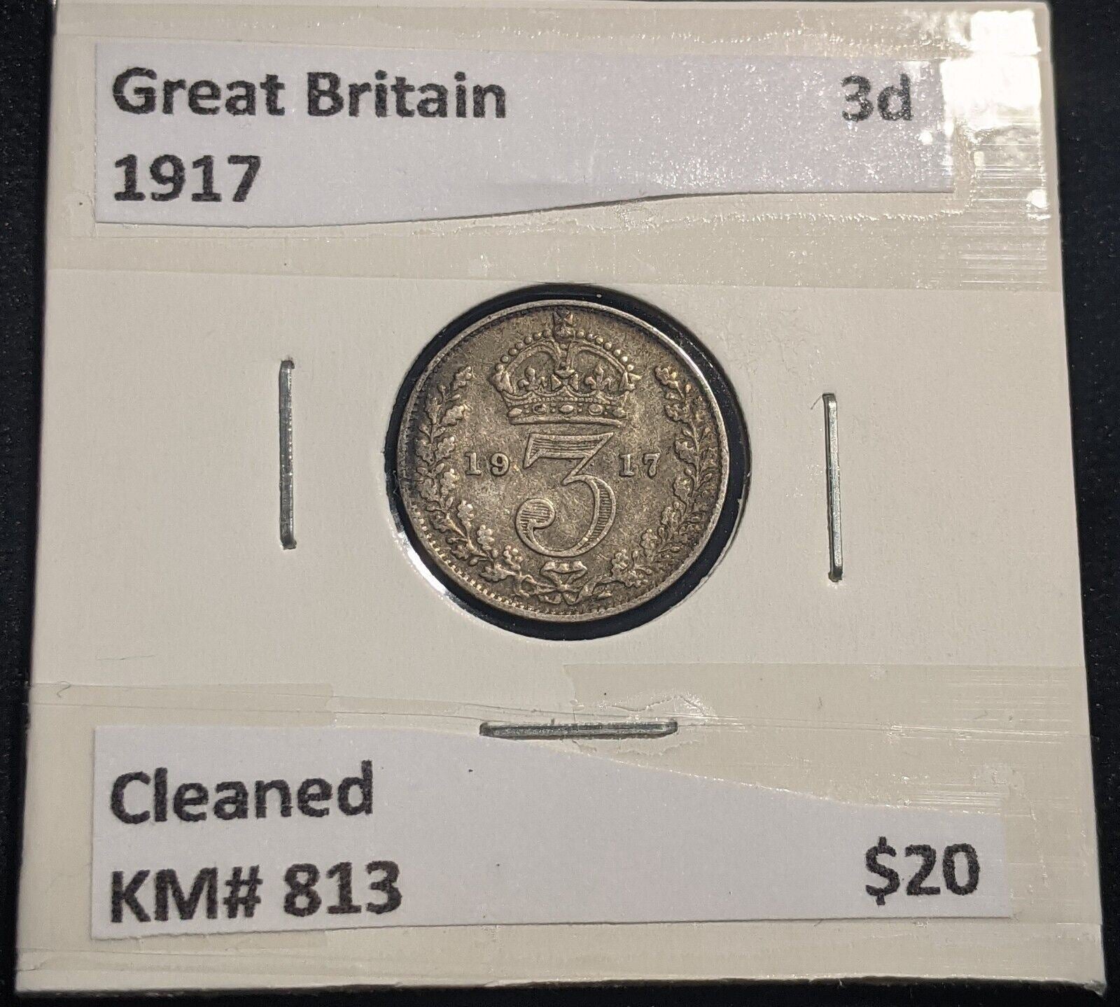 Great Britain 1917 Threepence 3d KM# 813 Cleaned #155  #19C