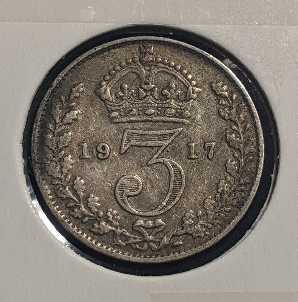 Great Britain 1917 Threepence 3d KM# 813 Cleaned #155  #19C