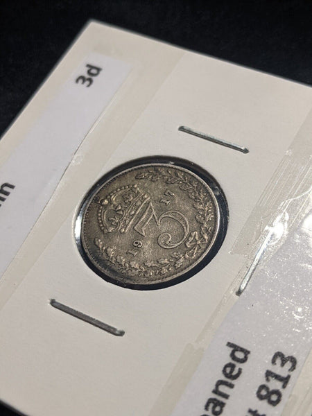 Great Britain 1917 Threepence 3d KM# 813 Cleaned #155  #19C