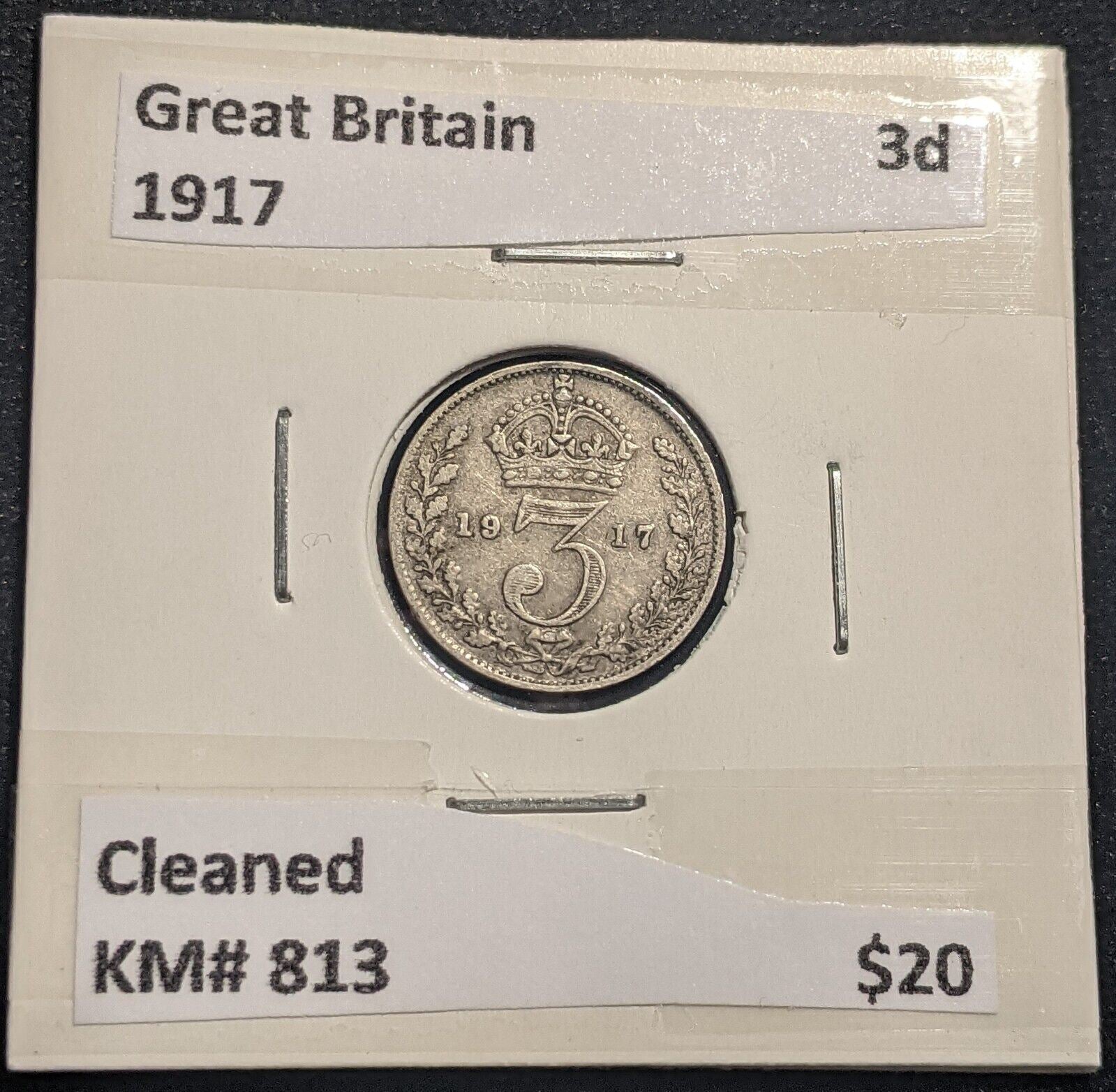 Great Britain 1917 Threepence 3d KM# 813 Cleaned #257  #19C