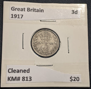 Great Britain 1917 Threepence 3d KM# 813 Cleaned #257  #19C