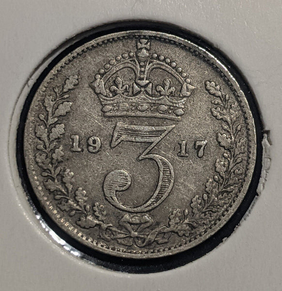 Great Britain 1917 Threepence 3d KM# 813 Cleaned #257  #19C