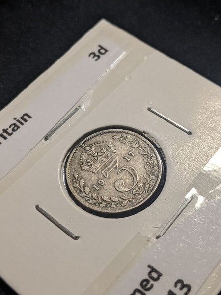 Great Britain 1917 Threepence 3d KM# 813 Cleaned #257  #19C
