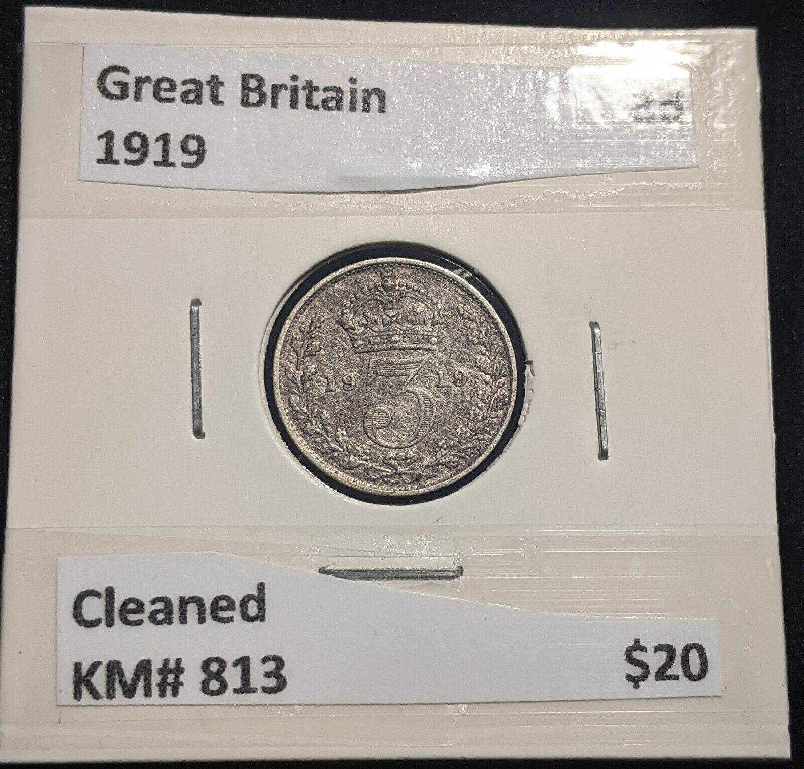 Great Britain 1919 Threepence 3d KM# 813 Cleaned #278   #19C