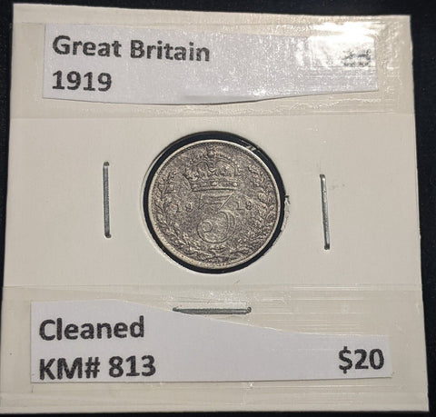 Great Britain 1919 Threepence 3d KM# 813 Cleaned #278   #19C