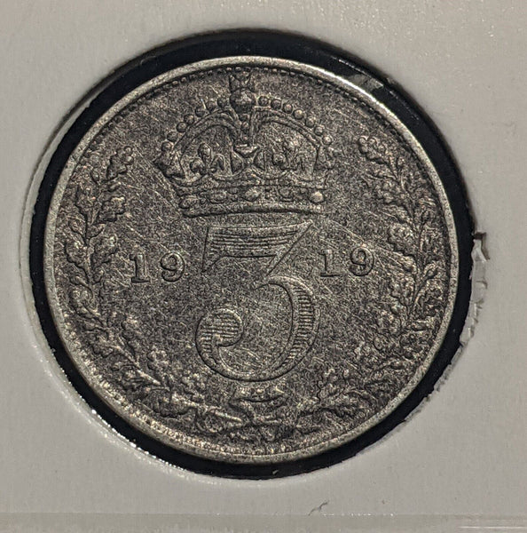 Great Britain 1919 Threepence 3d KM# 813 Cleaned #278   #19C