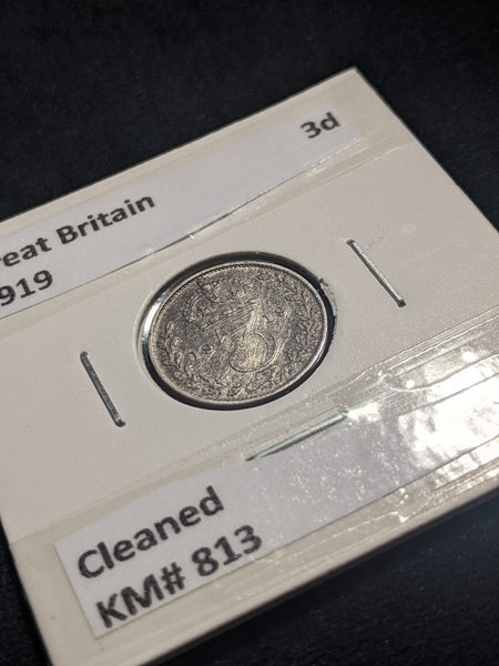 Great Britain 1919 Threepence 3d KM# 813 Cleaned #278   #19C