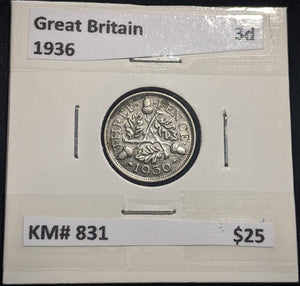 Great Britain 1936 Threepence 3d KM# 831 #434  #19C