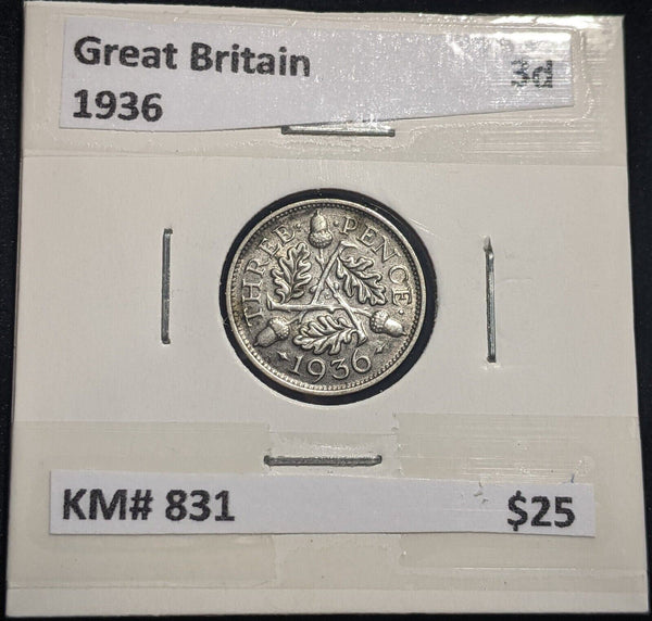 Great Britain 1936 Threepence 3d KM# 831 #434  #19C