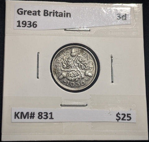 Great Britain 1936 Threepence 3d KM# 831 #434  #19C