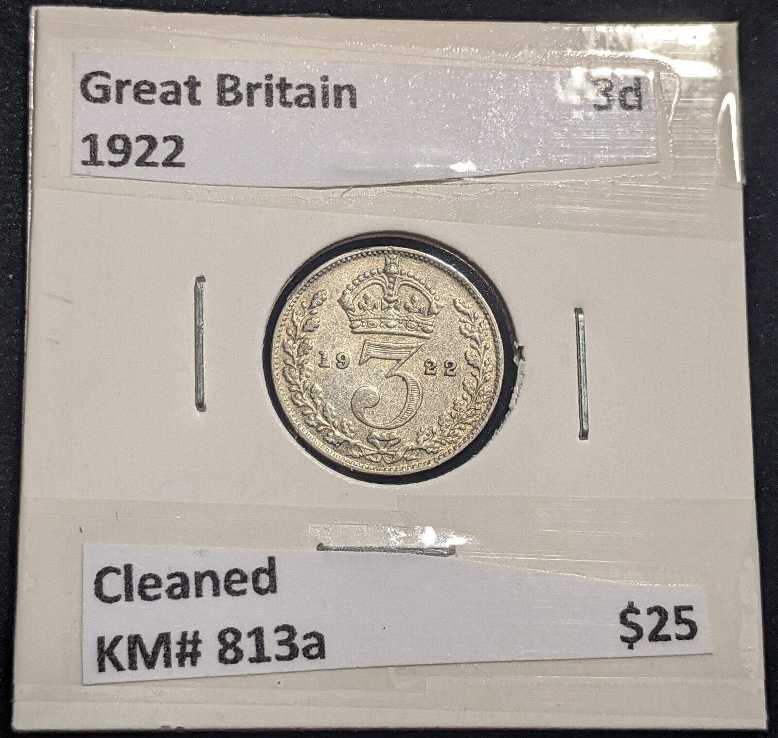 Great Britain 1922 Threepence 3d KM# 813a Cleaned #334   #19C