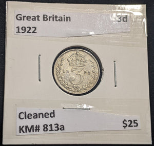 Great Britain 1922 Threepence 3d KM# 813a Cleaned #334   #19C