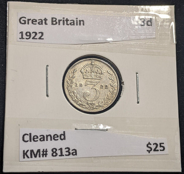 Great Britain 1922 Threepence 3d KM# 813a Cleaned #334   #19C