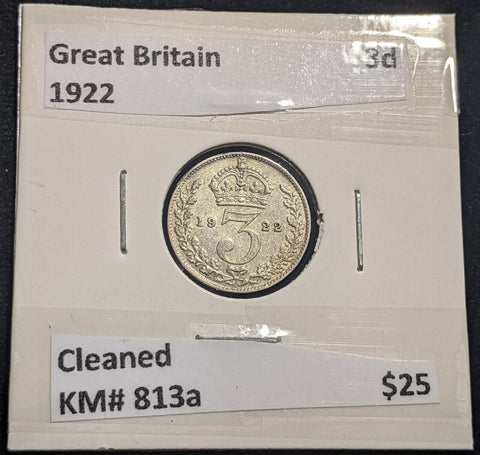 Great Britain 1922 Threepence 3d KM# 813a Cleaned #334   #19C