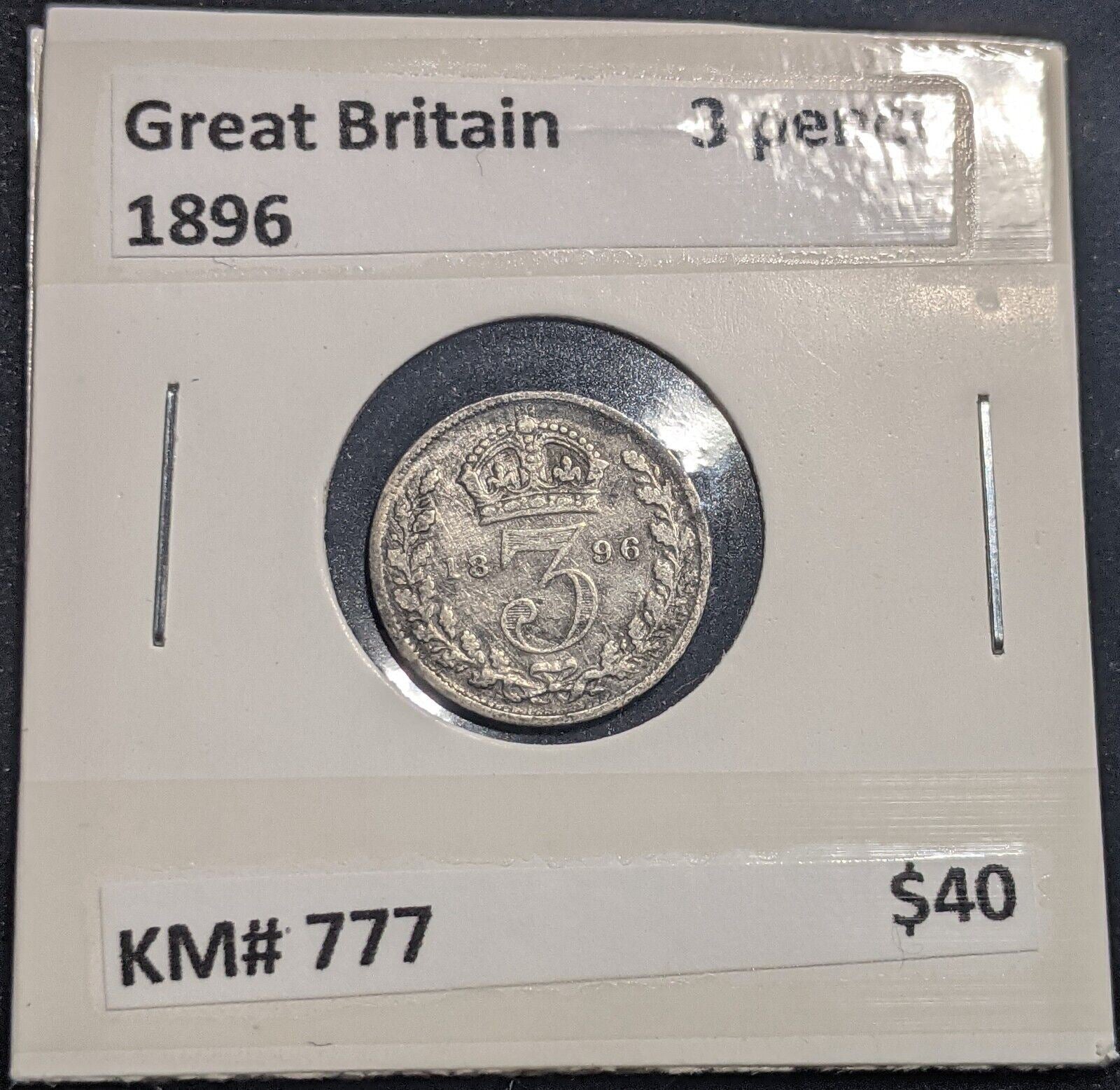 Great Britain 1896 Threepence 3d KM# 777 Cleaned #S25  #19C