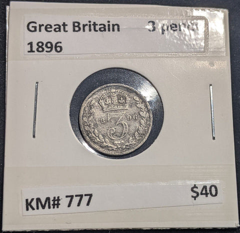 Great Britain 1896 Threepence 3d KM# 777 Cleaned #S25  #19C
