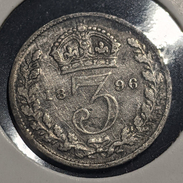 Great Britain 1896 Threepence 3d KM# 777 Cleaned #S25  #19C