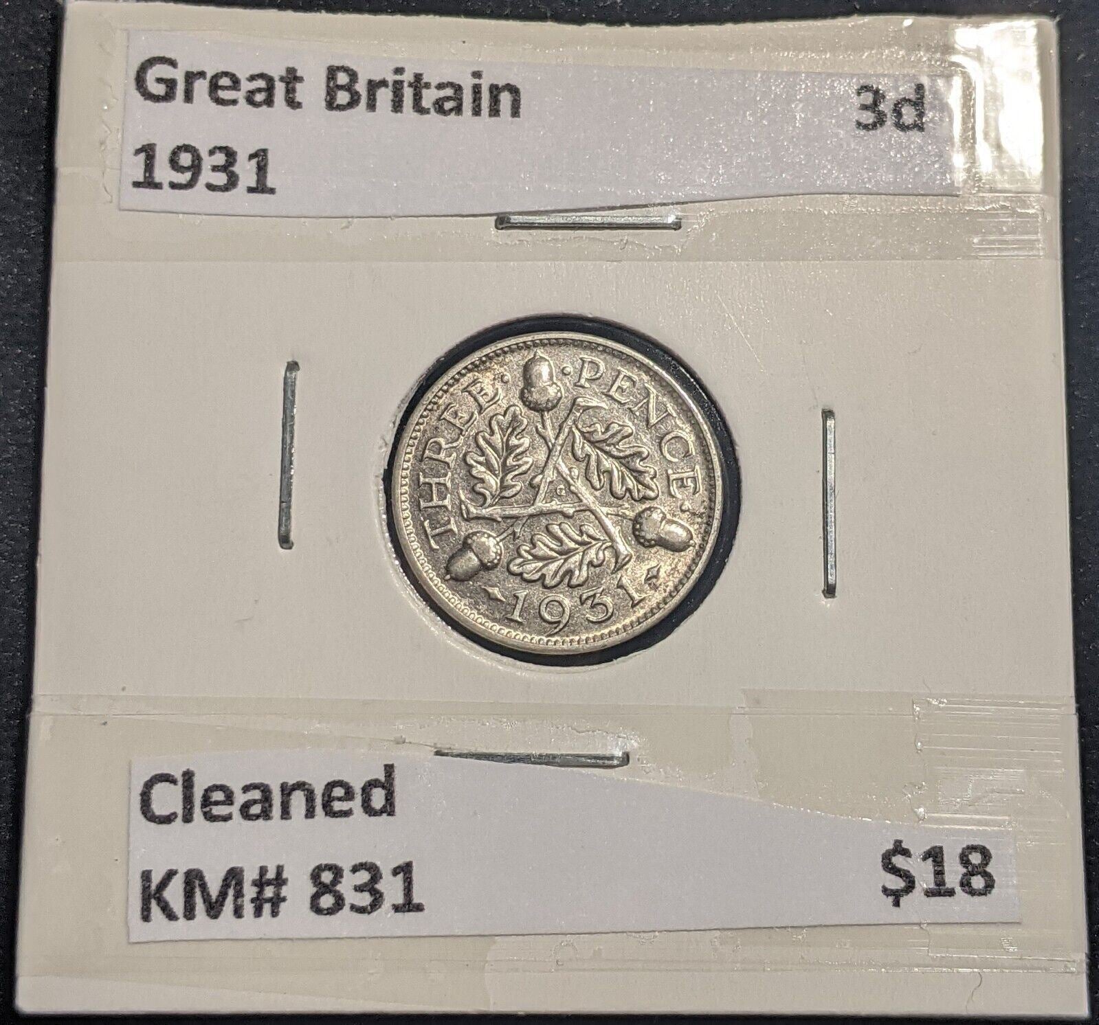 Great Britain 1931 Threepence 3d KM# 831 Cleaned #238  #19C
