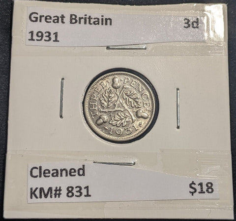 Great Britain 1931 Threepence 3d KM# 831 Cleaned #238  #19C