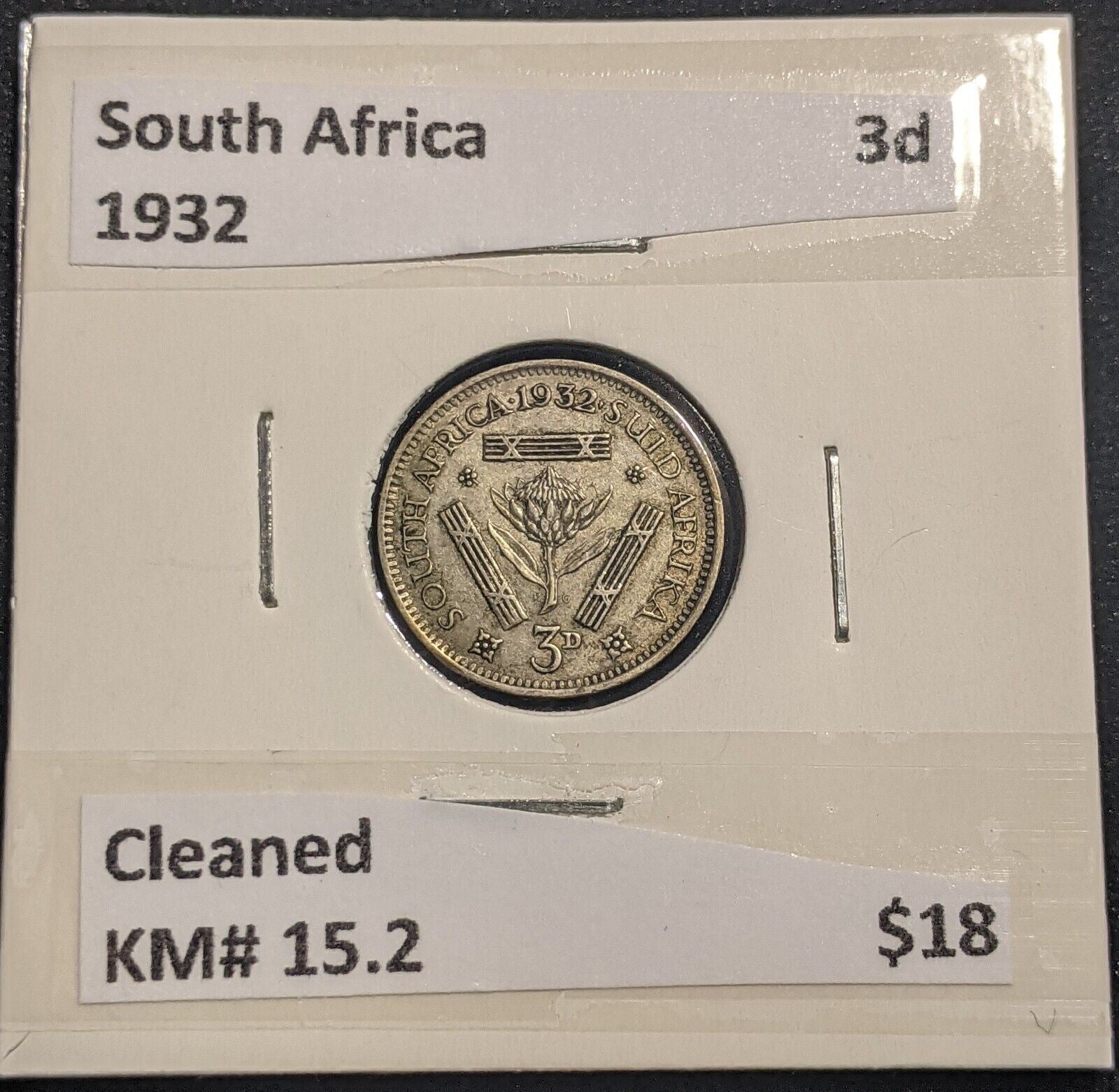 South Africa 1932 3d Threepence KM# 15.2 Cleaned #414  #19A