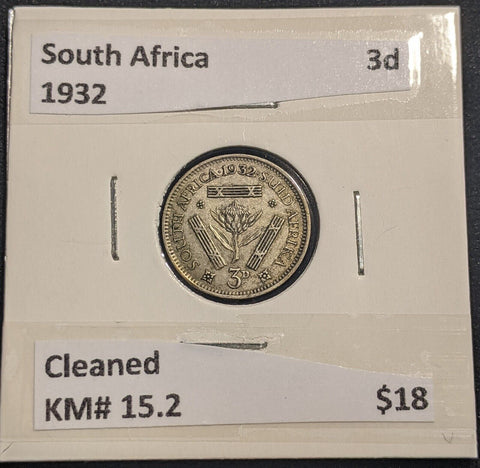 South Africa 1932 3d Threepence KM# 15.2 Cleaned #414  #19A