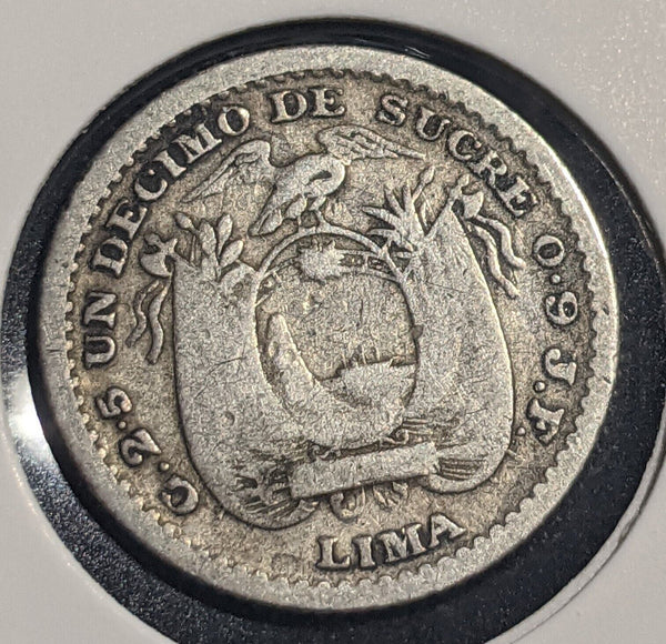 Ecuador 1889 JF Decimo KM# 50.3 Cleaned #934  #19C