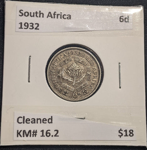 South Africa 1932 Sixpence 6d Cleaned KM# 16.2 #320  #19A