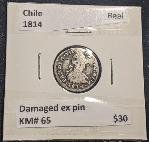Chile 1814 FJ Real KM# 65 Dameged ex pin #022 #19A
