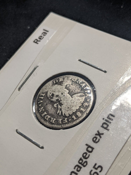Chile 1814 FJ Real KM# 65 Dameged ex pin #022 #19A