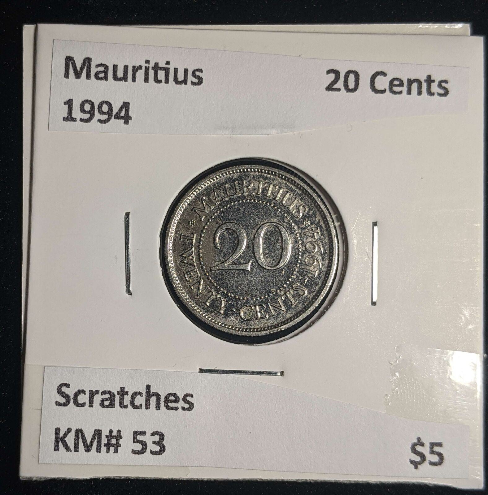 Mauritius 1994 20 Cents KM# 53 Scratches #0029 #13A